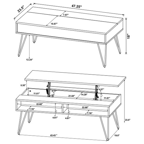 2 Piece Lift Top Coffee And End Table Set With Hairpin Legs - Golden Oak