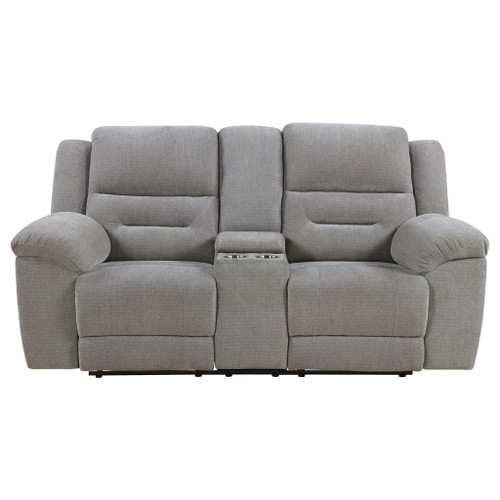 Sebring - Upholstered Manual Reclining Loveseat With Center Storage Console - Gray