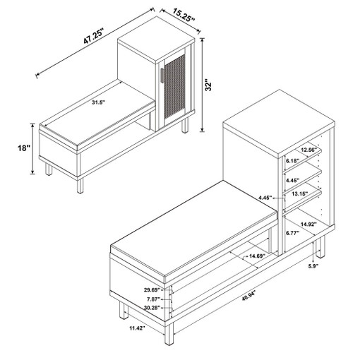 Stagg - 1 Door Entryway Shoe Storage Bench With Cushion, 4 Tier Hidden Storage - Natural