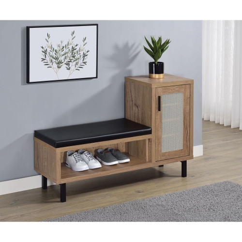 Stagg - 1 Door Entryway Shoe Storage Bench With Cushion, 4 Tier Hidden Storage - Natural
