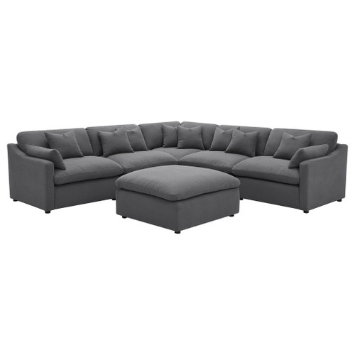 6 Piece Upholstered Modular Sectional Sofa With Reversible Cushions And Ottoman - Charcoal