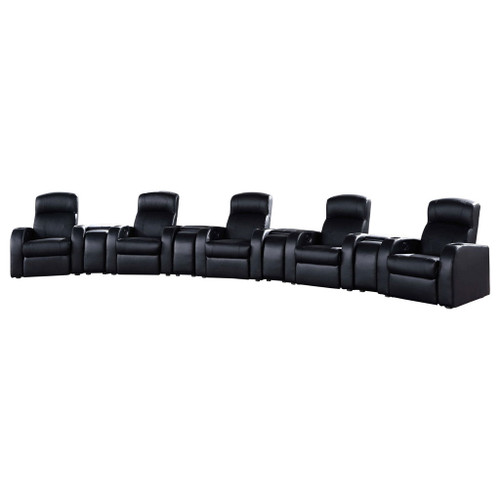 9 Piece Home Theater Seating Set With Recliners And Wedge Consoles - Black
