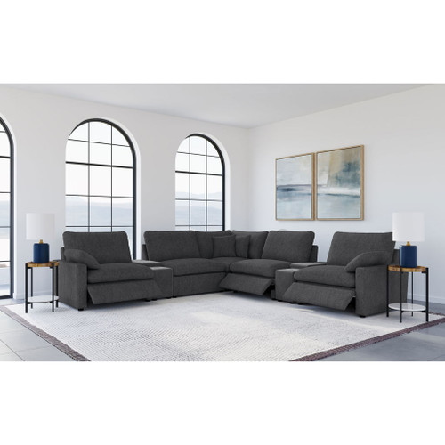 Modular Power Reclining With Lift Top Consoles, 7 Piece Configuration - Dark Gray