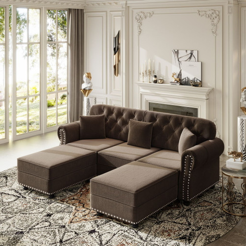 Upholstered Sofa Set With Nailhead Trim And Rolled Armrests, Includes Pillows