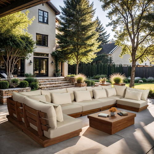 Mirella - 7 Piece Water Resistant Fabric Upholstered Outdoor Patio Modular Sectional