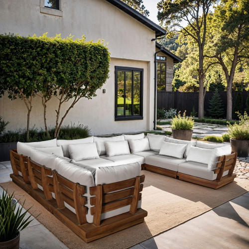 Mirella - 8 Piece Water Resistant Fabric Upholstered Outdoor Patio Modular Sectional