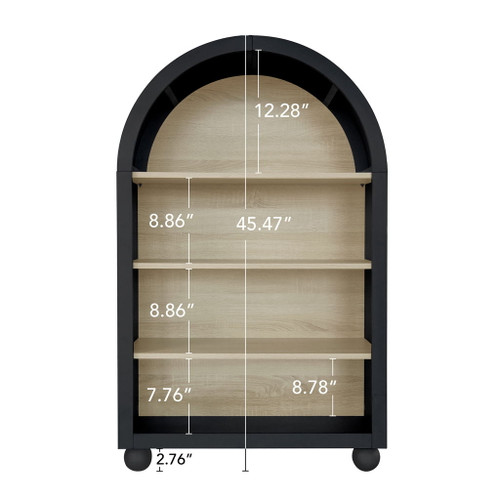 Modern Ached Bookshelf, 4 Layer Bookcase, Arched Display Cabinet Storage Shelves For Living Room, Bed Room, Study - Black / Natural