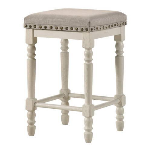 Tasnim - Counter Height Stool (Set of 2) - Tan Fabric & Antique White