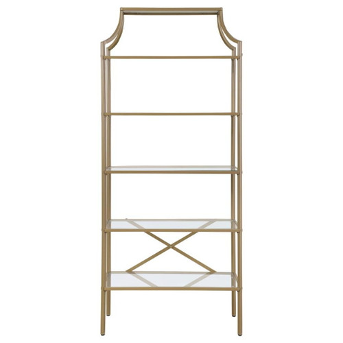 Serena - 5-Shelf Glass Bookshelf - Gold