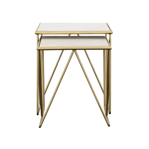 Bette - 2 Piece Marble Top Nesting Table Set - White And Gold