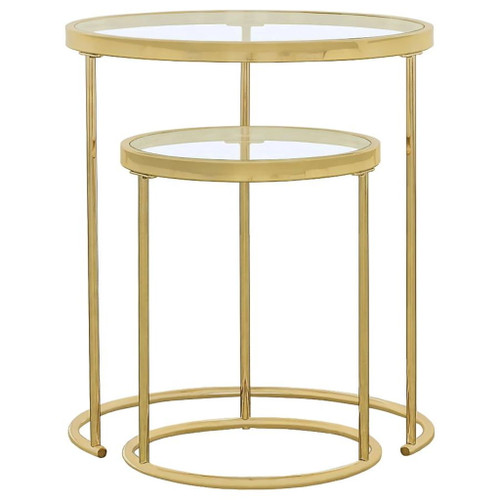 Maylin - 2 Piece Round Glass Top Nesting Table Set - Gold