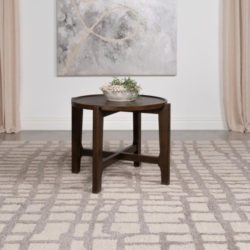 Cota - Round Solid Wood End Table - Dark Brown