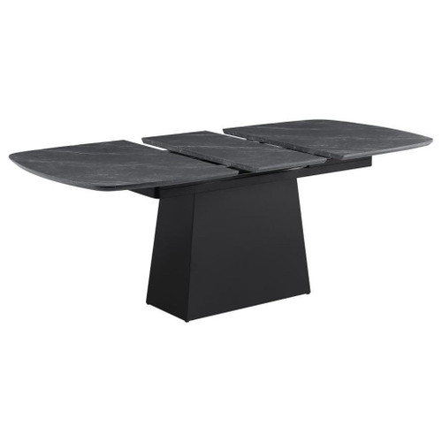 Potero - Faux Marble Extension Leaf Dining Table - Black