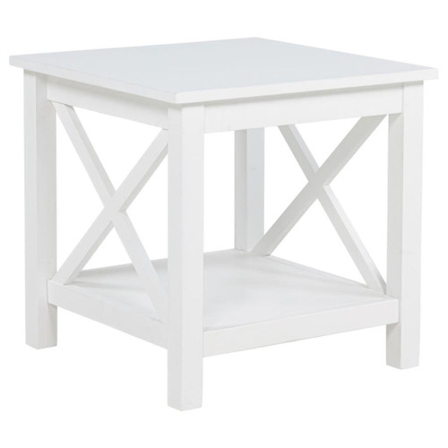 Skyview - Square Pine Wood Side End Table With Shelf - White