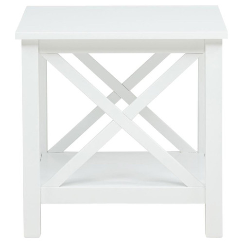 Skyview - Square Pine Wood Side End Table With Shelf - White