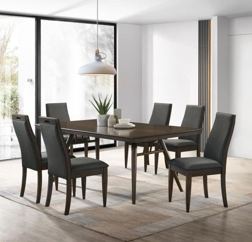 Wes - 7 Piece Rectangular Dining Table Set - Dark Walnut
