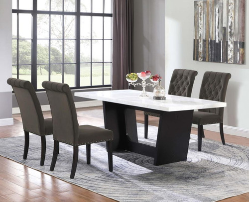 Sherry - 5 Piece Rectangular Marble Top Dining Table Set - Brown