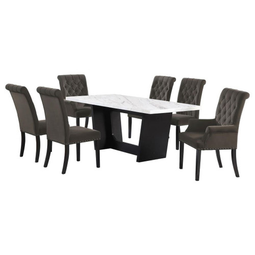 Sherry - 7 Piece Rectangular Marble Top Dining Table Set - Brown