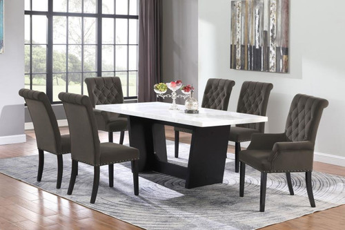 Sherry - 7 Piece Rectangular Marble Top Dining Table Set - Brown