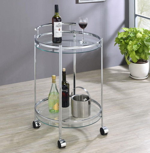 Chrissy - Round Glass Shelf Metal Bar Cart - Chrome