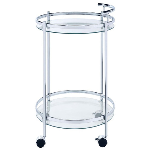 Chrissy - Round Glass Shelf Metal Bar Cart - Chrome