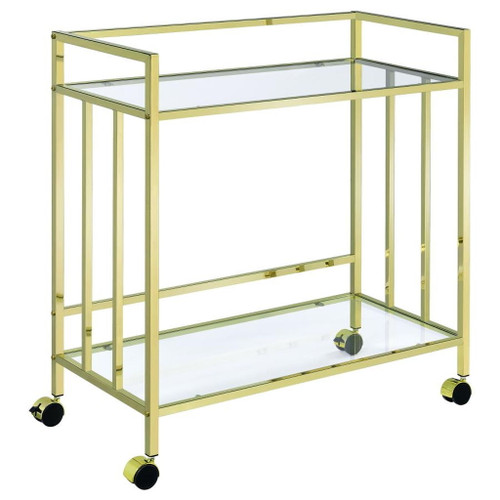 Cara - 2-Tier Rectangular Glass Shelf Metal Bar Cart - Brass