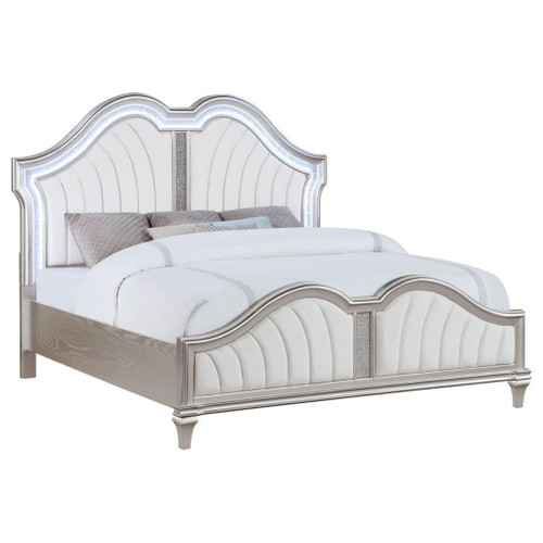 Evangeline - Tufted Upholstered Platform Queen Bed - Ivory And Silver Oak