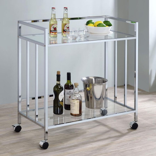 Cara - 2-Tier Rectangular Glass Shelf Metal Bar Cart - Chrome