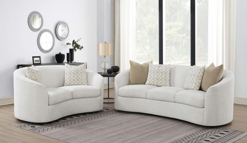 Rainn - 2 Piece Boucle Upholstered Sloped Arm Sofa Set - Latte