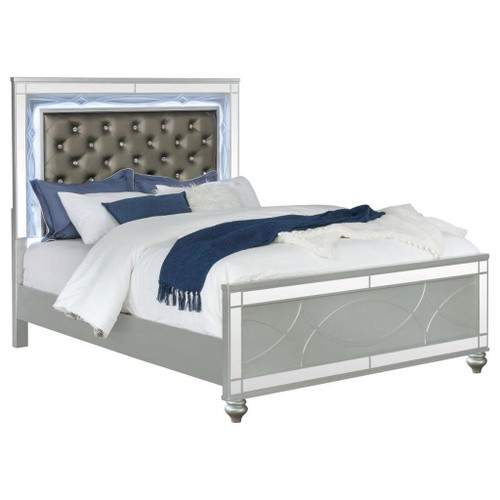 Gunnison - Wood California King LED Panel Bed - Silver Metallic