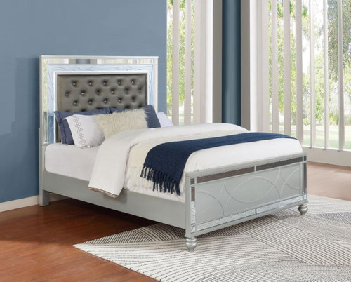 Gunnison - Wood Eastern King LED Panel Bed - Silver Metallic