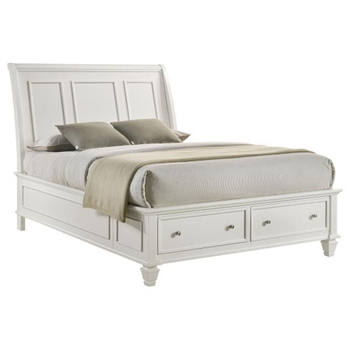 Sandy Beach - Wood Queen Storage Panel Bed - Cream White
