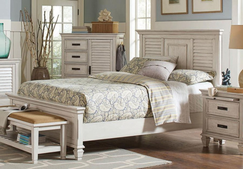 Franco - Wood Eastern King Panel Bed - Distressed White