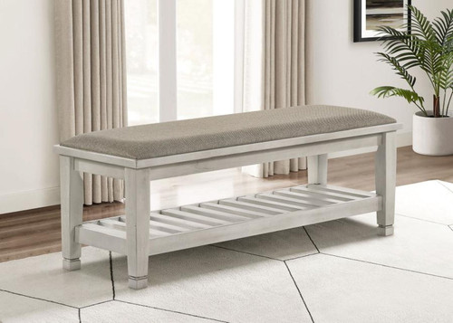 Franco - Fabric Upholstered Bench With Shelf - Distressed White