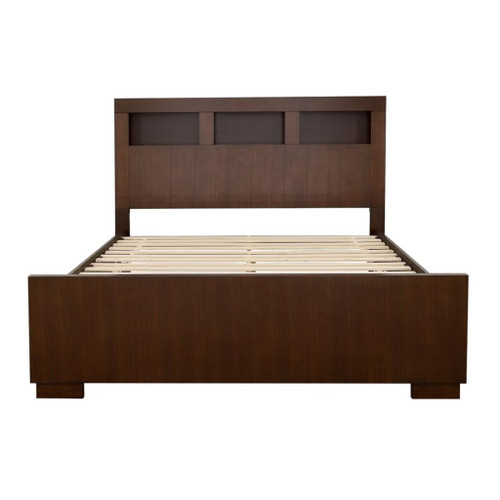 Jessica - Wood Queen LED Storage Bookcase Bed - Cappuccino