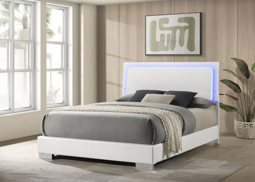 Felicity - Wood Queen LED Panel Bed - White High Gloss