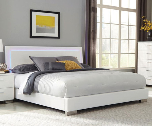 Felicity - Wood California King LED Panel Bed - White High Gloss