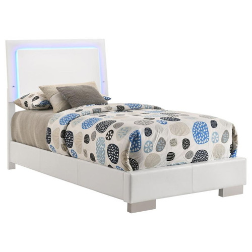 Felicity - Wood Twin LED Panel Bed - White High Gloss