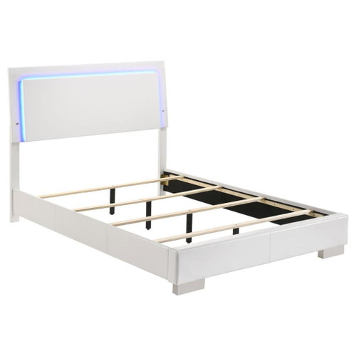 Felicity - Wood Full LED Panel Bed - White High Gloss