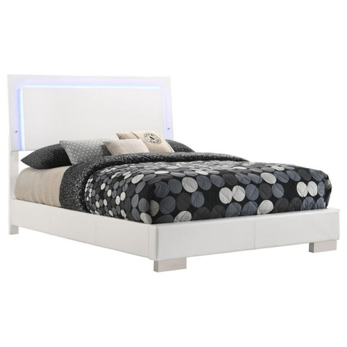 Felicity - Wood Full LED Panel Bed - White High Gloss