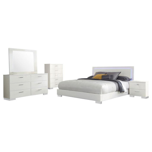 Felicity - 5 Piece California King Bedroom Set With LED - White High Gloss