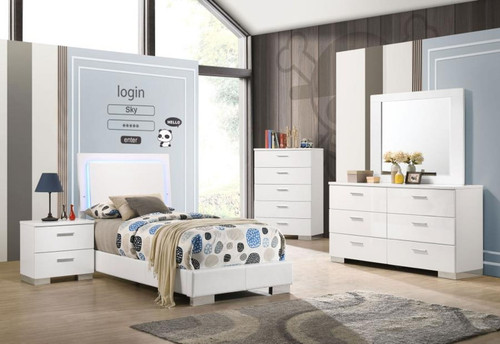 Felicity - Twin 4 Piece Bedroom Set - White High Gloss