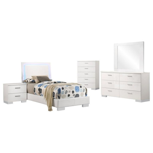Felicity - Twin 5 Piece Bedroom Set - White High Gloss
