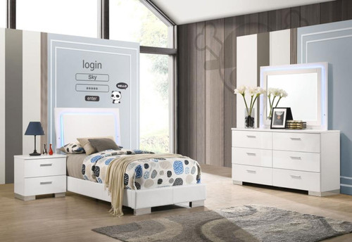 Felicity - 4 Piece Twin Bedroom Set With LED - White High Gloss