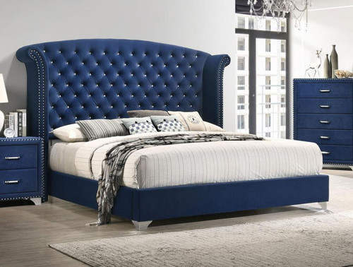Melody - Upholstered Eastern King Wingback Bed - Pacific Blue