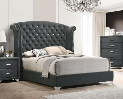 Melody - Upholstered California King Wingback Bed - Gray
