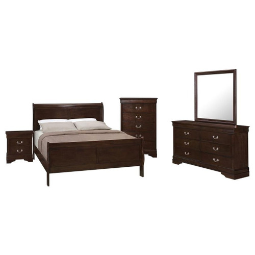 Louis Philippe - 5 Piece Eastern King Bedroom Set - Cappuccino