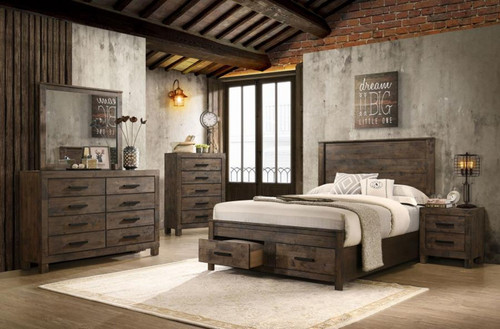 Woodmont - 5 Piece Queen Bedroom Set - Rustic Golden Brown