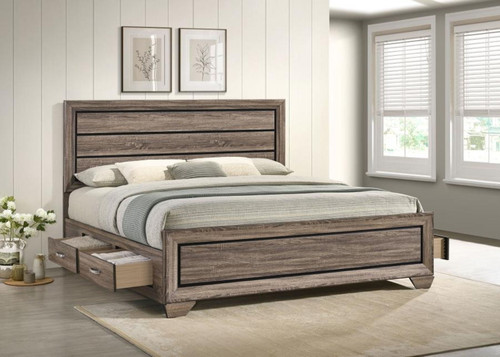Kauffman - Wood Eastern King Storage Panel Bed - Washed Taupe