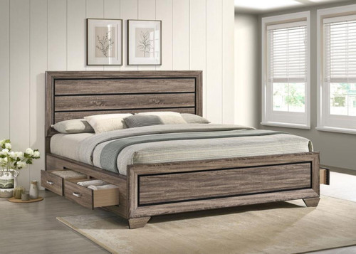 Kauffman - Wood California King Storage Panel Bed - Washed Taupe